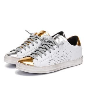 P448 John Perforated Leather Low Top Sneakers White / Gold Women's Size 6.5